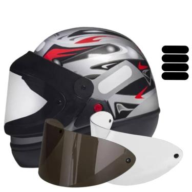 Imagem de Capacete San Marino Automático Prata Mais Kit Viseiras e Adesivo