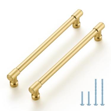 Imagem de JOY DECOR Pacote com 20 puxadores modernos de armário de latão escovado de 16 a 1/10 cm, puxadores modernos para gavetas, ferragens de armário de cozinha para maçanetas de porta de armário