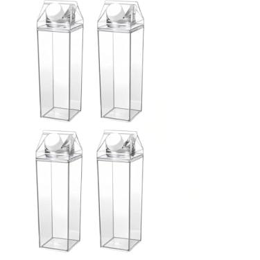 Imagem de Kit 4 Garrafas de Acrílico 1L Resistente Geladeira Água Suco Leite Chá Caixa Com Tampa Bebida Frasco (Kit 4 Garrafa)
