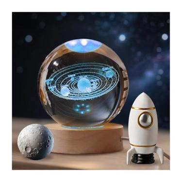 Imagem de ERESGREAT Bola de cristal do sistema solar 3D com base de luz, bola de vidro, modelo de astronomia, presentes de astronomia, luz noturna multicolorida, entusiastas da física, presentes de ciência do