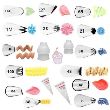 Imagem de Kit 25 Peças Confeitar Wilton Bicos + Tesoura + Estecas Nf