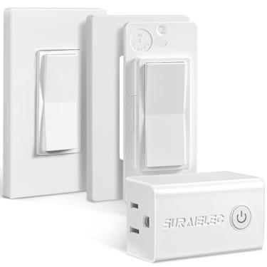 Imagem de SURAIELEC 3 Way Wireless Light Switch, Remote Control Outlet, Decorator Rocker Wall Switch, 15 AMP, 100ft RF Range, No Wiring No WiFi, for Plug in Pendant Light, Lamp, Small Electrical Appliance