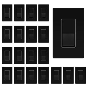 Imagem de ENERLITES - Interruptor de luz de palete decorativo preto fosco, polo único, 15A 120V/277V, suporte de parede sem parafusos, grau residencial