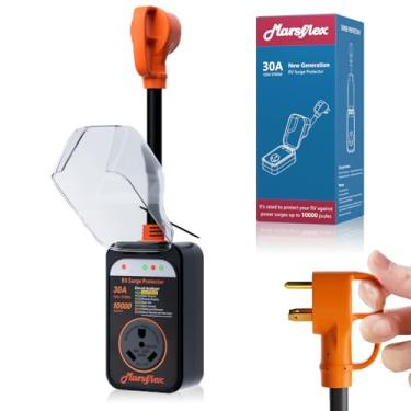 Imagem de Marsflex Protetor contra surtos de RV, Analisador de circuito Rv de 30 amp, proteção contra surtos de 10.000 Joules com capa à prova d'água, tela de LED, protetor de tensão para trailers, trailers de
