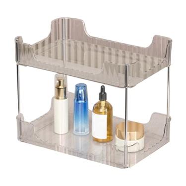 Imagem de Rack de armazenamento de mesa Multiplural Light Light Luxury Dupla Camada de mesa Prateleira de exibição para o banheiro de casa Plástico 400g (Cinza transparente)