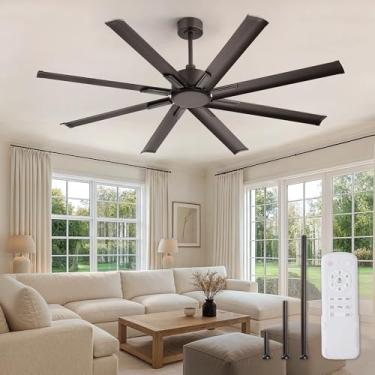 Imagem de ZMISHIBO Ventilador de teto industrial grande de 65 polegadas, sem luz, com 8 lâminas de alumínio, motor CC silencioso, 6 velocidades, ventilador de teto moderno sem luz para garagem/loja/sala de