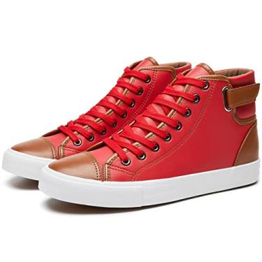 Imagem de yageyan Tênis Masculino Branco Cano Alto Casual Preto Couro Sintético Calçados Da Moda Masculinos (Vermelho 12)