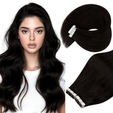 Imagem de Ve Sunny Extensões de cabelo com fita adesiva cabelo humano real invisível Remy cabelo humano liso fita dupla face marrom escuro 35,5 cm 20 peças 50G