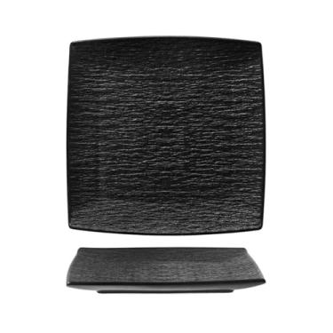 Imagem de Prato quadrado de cerâmica para bife de salada colorido estilo nórdico - 28 cm quadrado preto