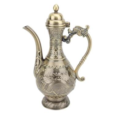 Imagem de Luqeeg Conjunto de Chá Turco Vintage, Bule de Metal Luxuoso e Requintado Artesanato Doméstico com 4 Xícaras de Café de Luxo e Bandeja de Chá Artesanal para Enfeites Domésticos (Bronze)