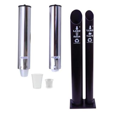 Imagem de Kit Lixeira Para Copos Descartáveis + Porta Copo Inox Água 200ml + Caf