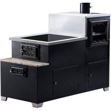 Imagem de Fogão a Lenha Gênova Serpentina Esquerdo Chapa Vitro Preto HMD