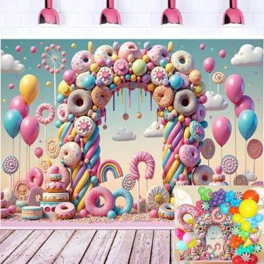 Imagem de Candyland Pano de fundo colorido donut pirulito sorvete balões de doces fotografia fundo menina princesa crianças faixa de aniversário decoração de mesa de bolo chá de bebê 20 x 1,8 m