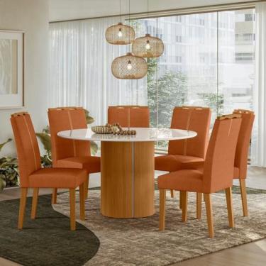 Imagem de Conjunto Sala de Jantar Mesa Tampo de Vidro/MDF Redondo 135cm com 6 Ca