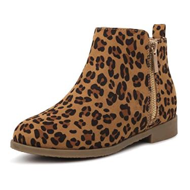 Imagem de Botas infantis de cano curto com zíper e salto baixo, botas para adolescentes, sapatos baixos curtos para crianças pequenas/grandes, Leopardo, 5 Big Kid