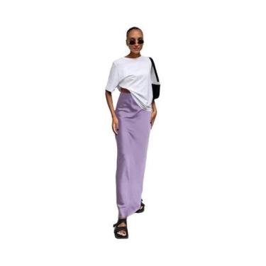 Imagem de Saia Midi De Cintura Alta Em Cetim Para Mulheres 2024 Moda Elegante Ve