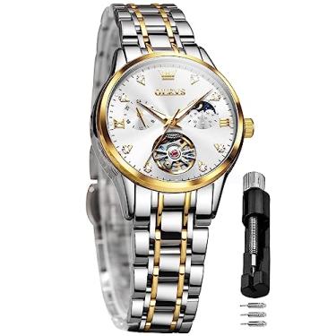 Imagem de OLEVS Relógio Automático Feminino De Luxo Com Diamantes, Corda Automática, Pulso, Fases Da Lua, Aço Inoxidável, À Prova D'Água, Luminoso, Branco