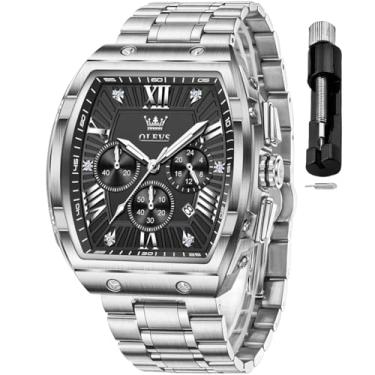 Imagem de OLEVS Relógio masculino analógico de quartzo cronógrafo quadrado relógio masculino de aço inoxidável ou pulseira de couro à prova d'água luminoso data relógio masculino, relógio masculino preto