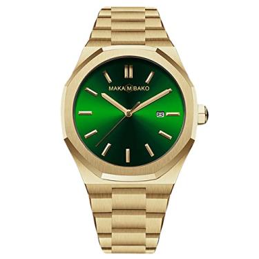 Imagem de RORIOS Relógio masculino analógico à prova d'água de quartzo com pulseira de aço inoxidável, calendário, relógios de pulso esportivos de negócios para homens, Ouro verde, Tendência