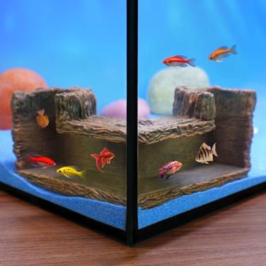 Imagem de Aiqriwv Esconderijo subterrâneo de resina com furo duplo - Veja peixes e camarões em túnel de canto natural | 5 × 5 × 2,20 cm | Ideal para Corydora, Betta, camarão