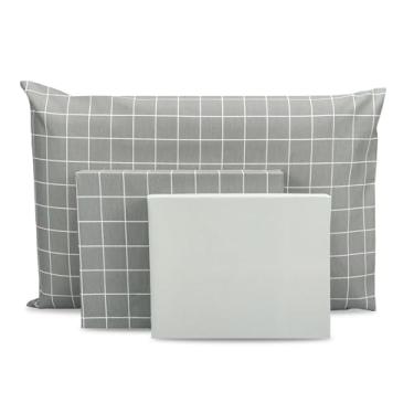 Imagem de Jogo de Lençol Solteiro 3 peças Estampado c/Ponto Palito Percal 180 fios (GEOMÉTRICO CINZA - CINZA)