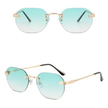 Imagem de VFDHN Óculos de sol sem aro de metal com lentes de corte amarelo gradiente, feminino e masculino, sem armação (3)