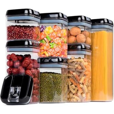 Imagem de Conjunto de Potes Herméticos para Cozinha, Plástico Transparente com Tampa Preta, 4 Tamanhos, Empilháveis, 9.8 cm x 31 cm, para Armazenamento de Alimentos