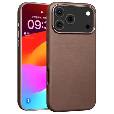 Imagem de Rumwot Capa de couro para iPhone 17 Pro compatível com Magsafe, couro de grão superior, ajuste fino profissional, à prova de choque, botões de metal e moldura de batida da câmera, capa magnética