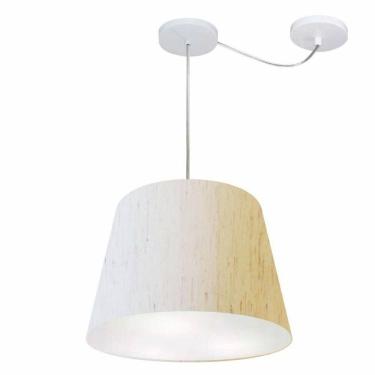 Imagem de Lustre Pendente Cone Com Desvio De Centro Vivare Md-4276 Cúpula Em Tecido 30x40cm - Bivolt Linho Bege 127/220v