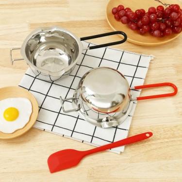 Imagem de Conjunto de panela de caldeira dupla, 2 peças, panela de derretimento de aço inoxidável com ferramentas de silicone para velas de manteiga de queijo, leve, fácil de limpar, essencial para cozinha