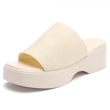 Imagem de omthaka Sandálias femininas de salto plataforma confortáveis sem cadarço, salto grosso, sapatos sociais de festa, Nude., 39