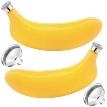 Imagem de Frasco de banana de 2 peças, frasco de quadril em forma de banana de aço inoxidável de 150 ml, garrafa criativa de bolso de uísque, pote de licor à prova de vazamento com funis para uísque, vinho