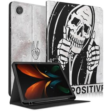 Imagem de Uppuppy Capa para Samsung Galaxy Tab A8 de 10,5 polegadas crianças fofo caveira fólio mulheres meninas meninos divertido esqueleto assustador gótico gótico assustador capa de tablet para Samsung A8 Tab Cases SM-X200/X205/X207