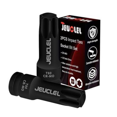Imagem de JEUCLEL 2 peças T80 Torx Bit Socket, 1/5.1 cm Drive Torx Star 6 Pontos Soquete Bit Impacto, 7,5 cm, Aço Cr-Mo, Adaptador de Chave de Fenda para Chaves de Catraca Elétricas Parafusos de Fixação