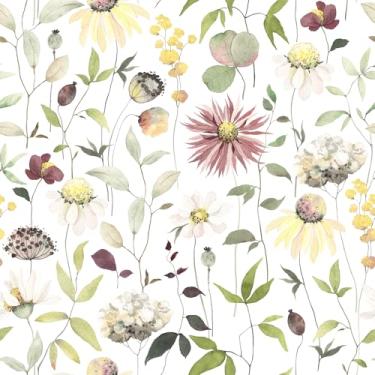 Imagem de VEELIKE Papel de parede floral boho floral para quarto, banheiro, casa de fazenda, papel de parede 40 x 900 cm, autoadesivo para locatário, papel de contato floral, para armários, gavetas, paredes
