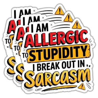 Imagem de (3 peças) Adesivos "I Am Allergic to Stupidity" com citações engraçadas decalque adesivos de vinil à prova d'água adulto para laptop Kindle copo de carro garrafa de água caneca telefone caderno
