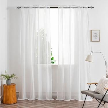 Imagem de Cortinas transparentes brancas marfim de 273 cm de comprimento, conjunto de 2 painéis, cortinas de janela com bolso para varão de filtragem de luz, painéis de cortina semitransparentes elegantes para
