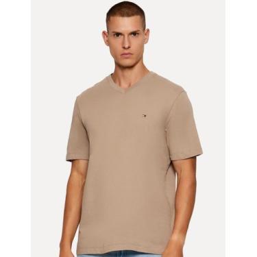 Imagem de Camiseta Tommy Hilfiger Masculina Essential V-Neck Marrom Claro, M/M