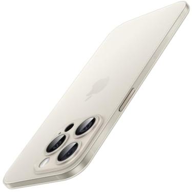Imagem de JETech Capa Ultra Slim para iPhone 15 Pro Max 6,7 Polegadas, Lente da Câmara, Case Rígida PP com Capinha de Acabamento Maate Leve, Suporte para Carregamento Sem Fio (Titânio Natural)
