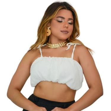 Imagem de Top cropped faixa bufante com bojo e alças de amarração ou sem alças d