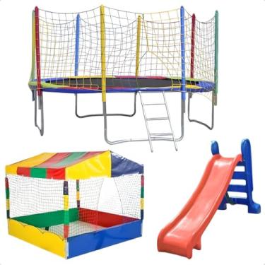 Imagem de Trampolim Cama Elástica Pula Pula 3,05m 3m Piscina de Bolinhas 1,50m Escorregador Médio