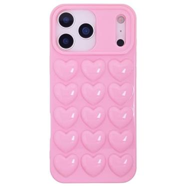 Imagem de DMaos Compatível com iPhone 17 Pro Capa para mulheres, 3D Pop Bubble Heart Kawaii Gel Cover Cute Girly para iPhone17 Pro 6,3 polegadas - Rosa