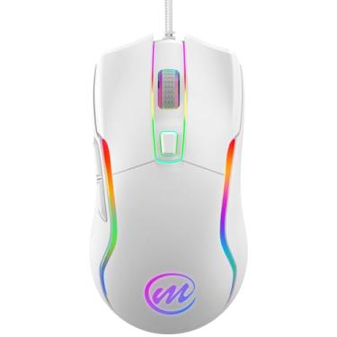 Imagem de memzuoix Mouse para jogos com fio com luzes LED – 6 botões, 6 níveis de DPI ajustáveis, cabo USB reforçado de 1,7 m, roda de borracha antiderrapante, 12 modos de iluminação, compatível com Windows e