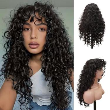 Imagem de Dream Zimi Peruca Afro Longa Preta Cacheada De 30 Polegadas Com Franja Para Cosplay Diário, Peruca Sintética Preta De 76 Cm