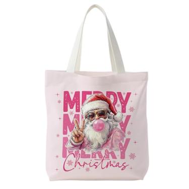 Imagem de kunlisa Sacola rosa choque de Papai Noel, sacola engraçada de lona de floco de neve de Papai Noel, presente para mulheres, presente de Natal, Natal, Natal, férias, reutilizável, lembrancinhas de festa