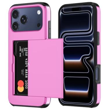 Imagem de Qinmay Capa carteira compatível com iPhone 17 Pro Max, suporte para cartão embutido, camada dupla protetora resistente à prova de choque com compartimento para cartão oculto, capa fina para celular