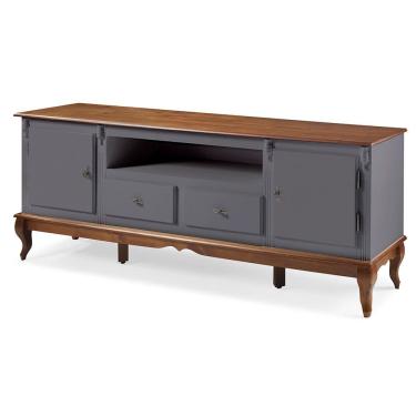 Imagem de Rack para Sala com Pés Luis XV 2 Gavetas 2 Portas de Madeira e Nicho 60503M Linz Móveis - Cinza/Imbuia Glazer