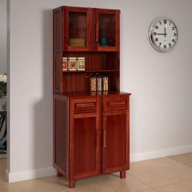 Imagem de Armário de Cozinha Sergipe 4 Portas 2 Prateleiras com Vidro Marrom - Rodmoveis