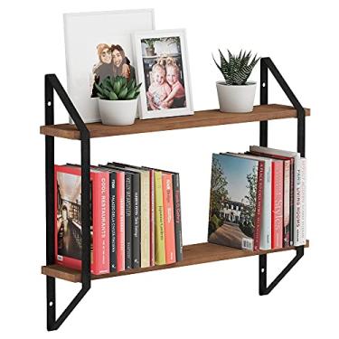 Imagem de Wallniture Ponza Wood Floating Shelvesf for Wall Storage, 24" Floating Bookshelf, 2 Tier Wall Shelf for Livng Room, Bedroom, Bathroom, Kitchen, Walnut