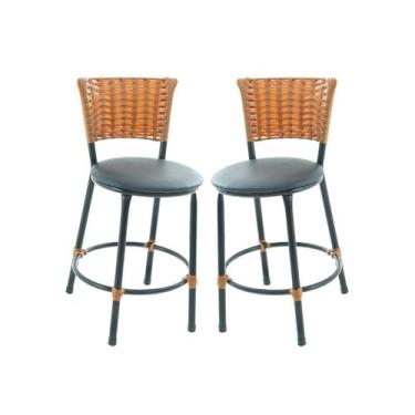 Imagem de Kit 2 banquetas baixa cozinha americana balcão bar - ESPAÇO JUNCO, PRE